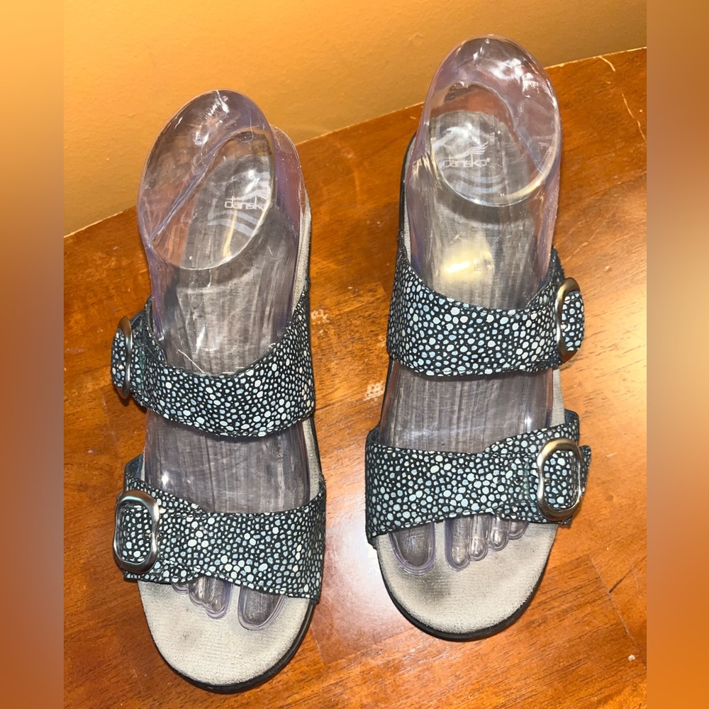 Dansko Black and White Speckled Leather Sandals